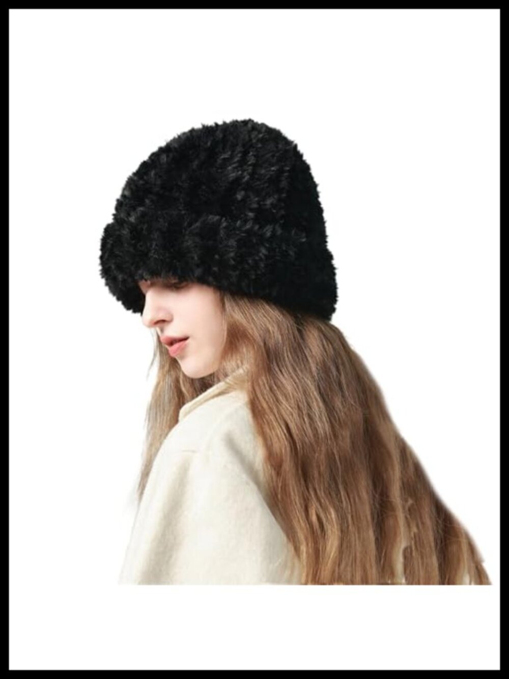 Chunky Cossack Faux Fur Cuffed Oversized Knitted Beanie Winter Hat